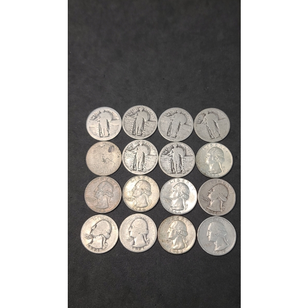 Assorted Years/Mints 90% Silver Barber, Standing Liberty & Washington Quarters - Face Value: $4.00