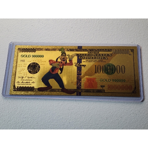 Disney Goofy Gold Foil .999999 - 24K Gold Note In Protective Holder - Mint Condition