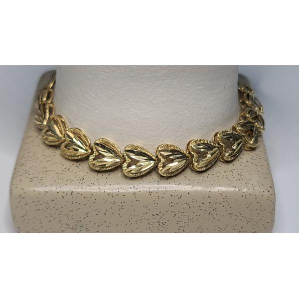 14K Yellow Gold 7.5" Filigree Heart Bracelet - Weight: 10.1g