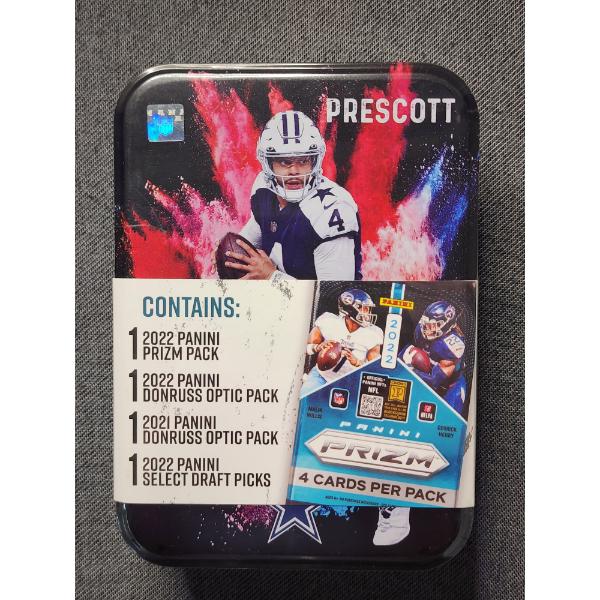 2022 Panini Prizm Dak Prescott NFL Collector's Tin Ft. Four Sealed Packs of Football Cards in Tin