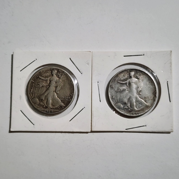 Two 90% Silver Walking Liberty Half Dollars ~ 1919 & 1921 Both Denver Mint ~ $1.00 Face Value