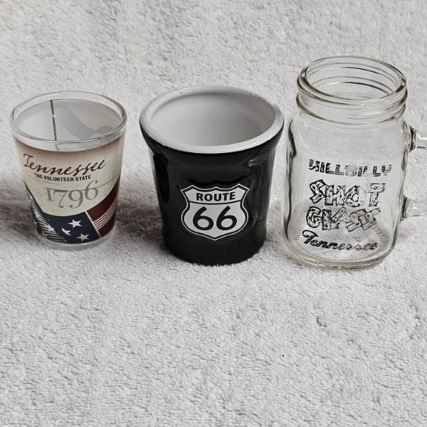 3 Shot Lot - 3 State of Tennessee and Route 66 Themed Shot Glasses