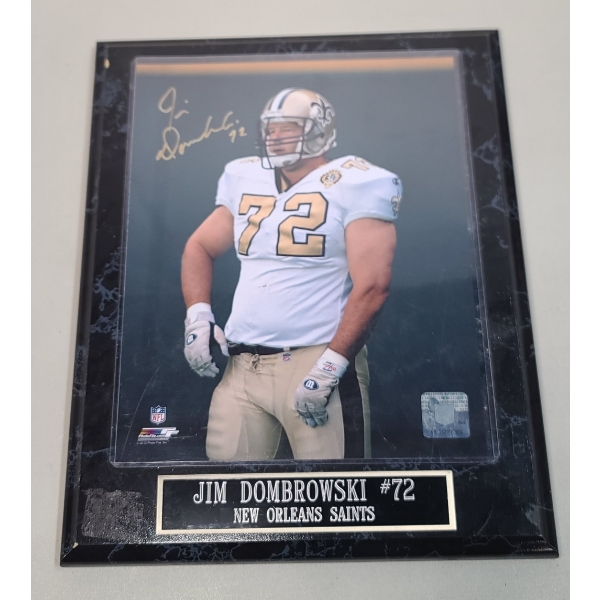 Autographed Jim Dombrowski #72 New Orleans Saints Plaque With Authentication Sticker