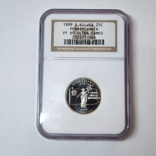 1999-S Pennsylvania State SILVER Quarter Graded by NGC PF69 Ultra Cameo