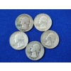 Image 1 : x5 Assorted Years U.S. 90% Silver Washington Quarters FV: $1.25