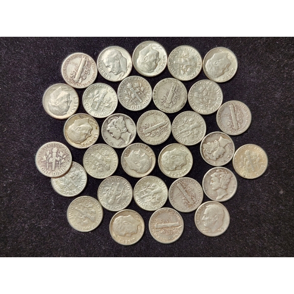 $3 Face Value in Assorted 90% United States Silver Dimes 