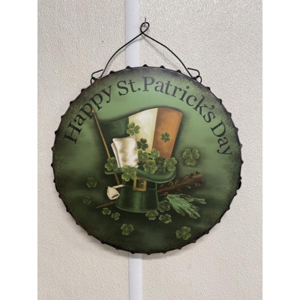 Happy St. Patrick's Day 12 Inch Round Metal Sign With Hook - Easy To Hang  - Mint Condition - 