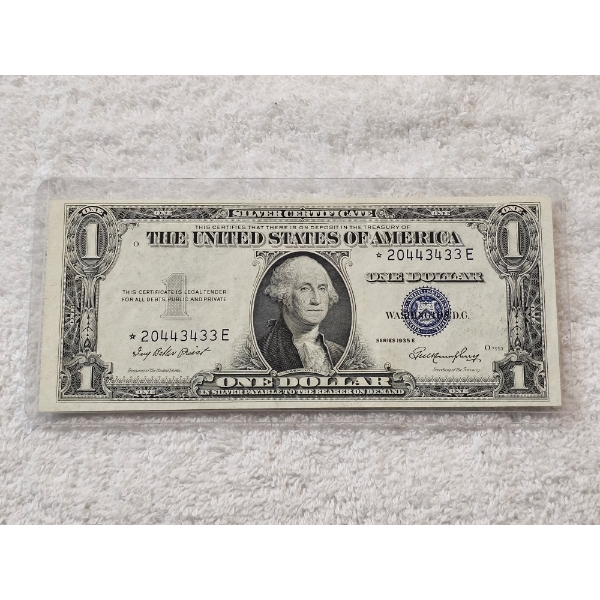U.S. 1935 $1 Silver Certificate - Blue Seal Star Note in Protective Casing