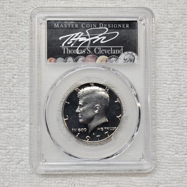 1977-S Kennedy Half Dollar Proof PR-69 DCAM with Thomas S. Cleveland Coin Designer Autographed Label