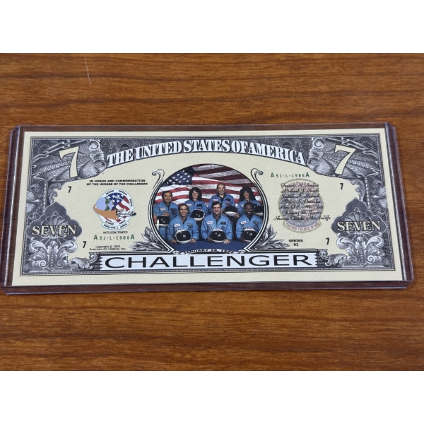 2003 NASA Challenger Seven Dollar Heroes Commemorative Bill & Holder - Brand New 