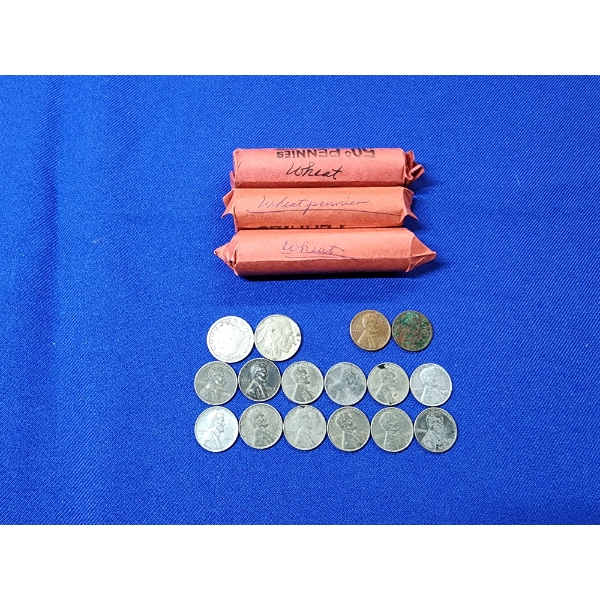 Lot of Assorted Year Lincoln Wheat Pennies, Steel Pennies, Barber & Buffalo Nickel - FV: $1.74