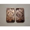 Image 2 : (2) 1 AVDP ounce .999 Fine Copper Bars ft. Statue of Liberty Design - 2 oz Total 