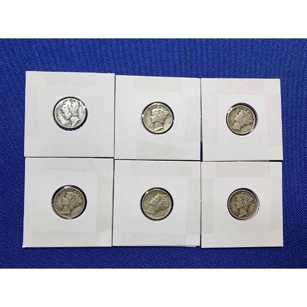 6 Assorted Years Silver Mercury Dimes FV: $0.60