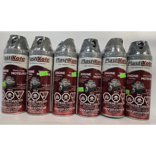 Six Brand New 11OZ Cans Of PlastiKote By Valspar Gray High Temp Engine Enamel Spray Paint 