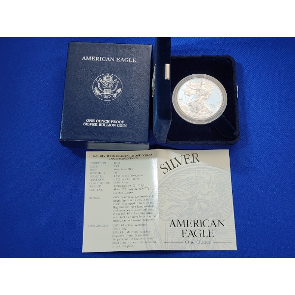 2001-W American Eagle Proof - 1 Ounce .999 Fine Silver - With Box & CoA