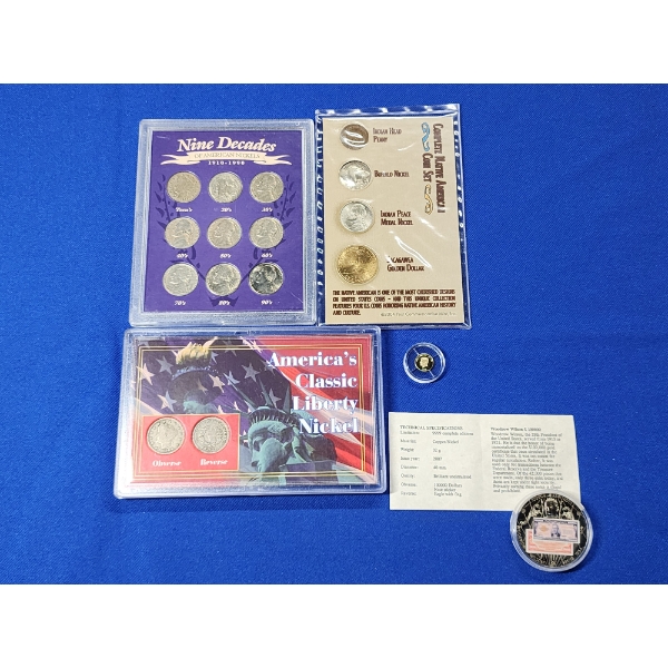 US Nickel Collections, Native American Coin Set, $10 Kennedy Gold Plated Coin, Wilson Banknote Coin