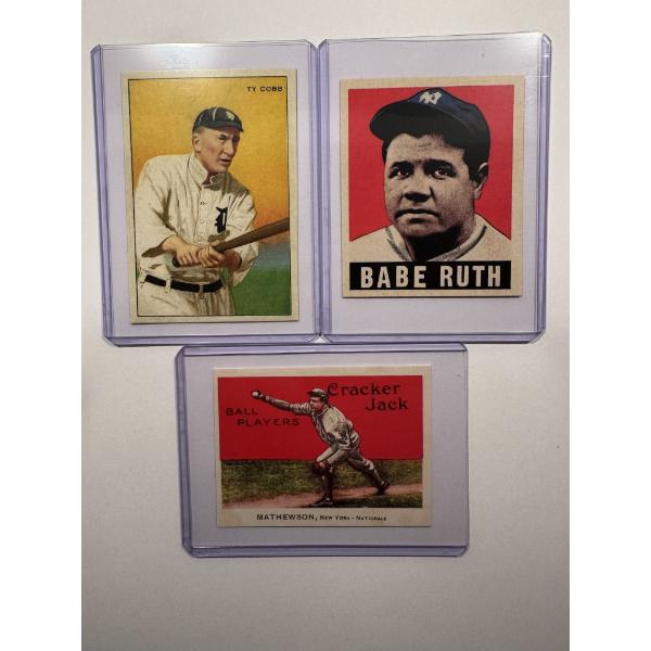 Ty Cobb, Babe Ruth & Mathewson Throwback Trading Cards In Protective Holders - Mint Condition