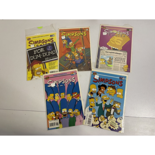 Simpsons Comic Books - 5 Total - Bongo Comics Group - In Protective plastic covers 
