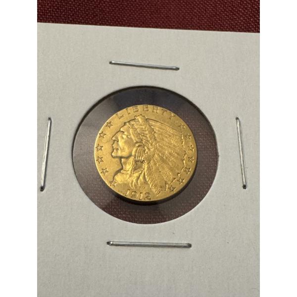 1912 United States Indian Head $2.50 Gold Coin - Low Mintage - Higher Grade Coin