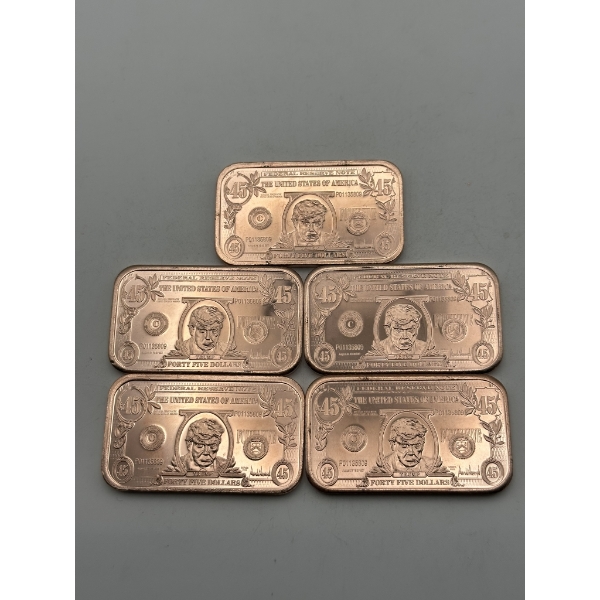 Five $1 Donald Trump 'Silver Certificate' 1oz .999 Copper Bars