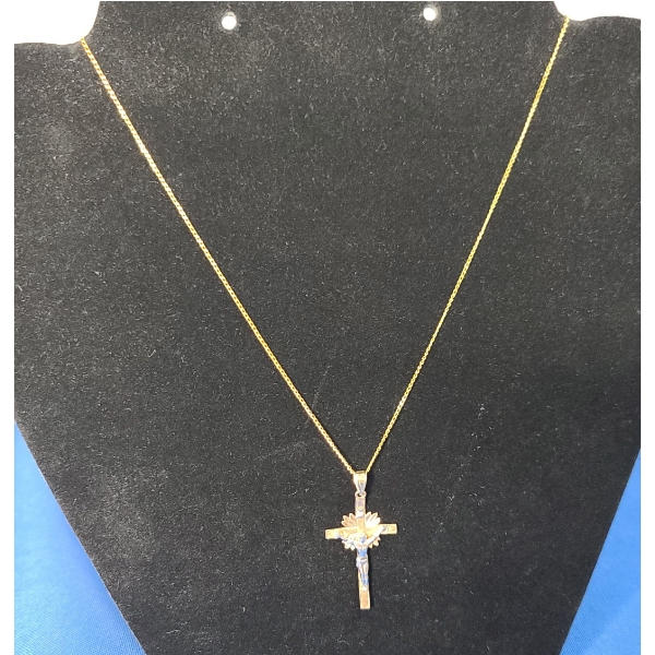14K Gold Crucifix Pendant On 18" 14K Gold Necklace - Total Weight: 2.0g