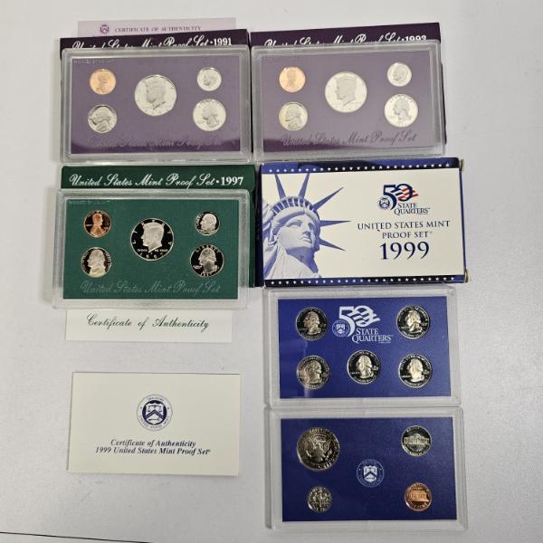 B/U MINT CONDITION!!! U.S. Mint Proof Sets Collection Including 1991/1993/1997/1999 Sets With CoA