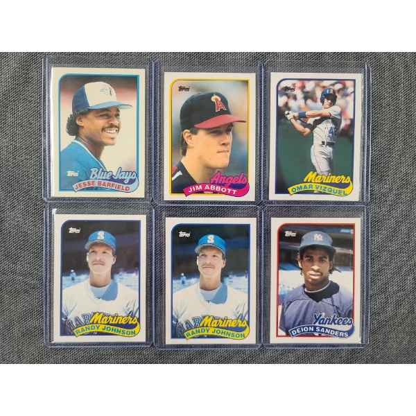 Six 1989 Topps Tiffany Near Mint Baseball Trading Cards Including Omar Vizquel, Deion Sanders & More