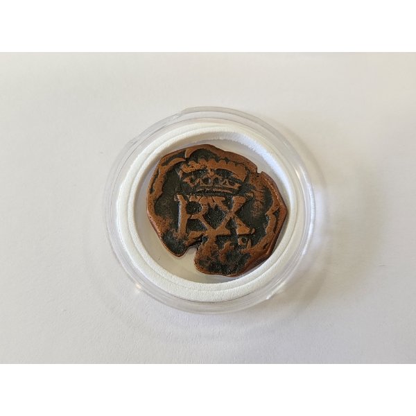 1600's Spanish Colonial Copper Coin (Maravedis) – Cross & Shield Design – Pirate Era