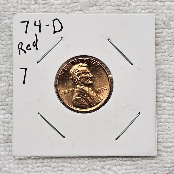 1974-D Lincoln Memorial cent in Red (RD) Uncirculated Condition FV: $.01