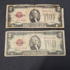 Image 1 : U.S. VINTAGE CURRENCY -  2 PCS - TWO DOLLAR ($2) RED SEAL 1928 D & F UNITED STATES NOTES - SEE PICS