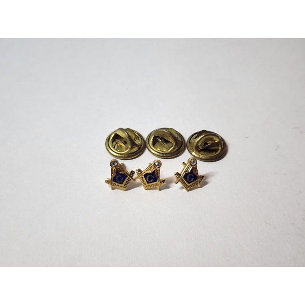 Lot of 3 Gold-Tone Freemason Masonic Blue Lodge Pins