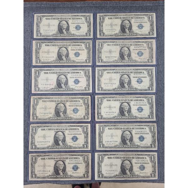Assorted Series $1 Silver Certificates - Face Value: $12.00