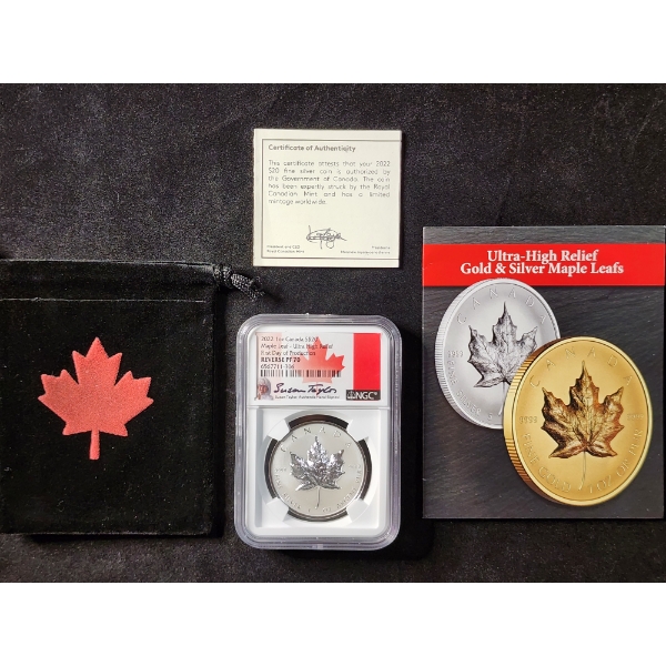 NGC Reverse PF70 Canadian 2022 Silver 1 Oz Maple Leaf - Ultra High Relief Reverse Proof In Nice Case
