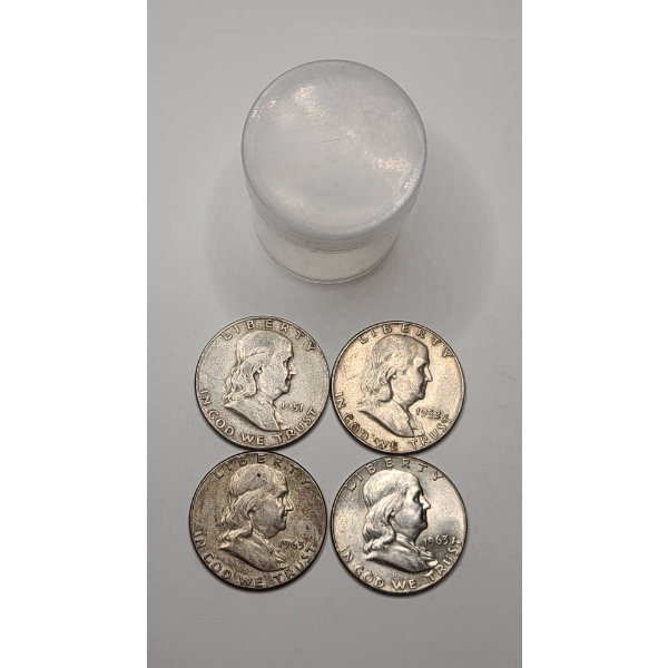 (4) United States Franklin 90% Silver Half Dollars With Coin Tube - Face Value: $2.00