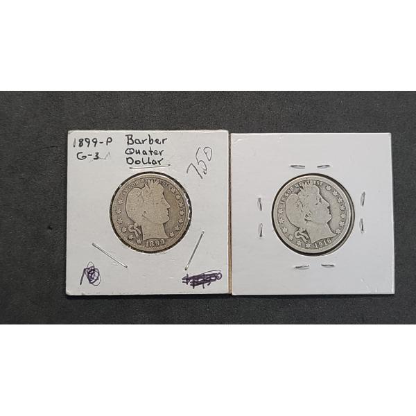 1899-P & 1916-D Barber 90% Silver Quarters - Face Value: $0.50