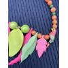 Image 2 : Chunky Feather Necklace with Parrot - Beaded - Very unique and cool looking! - Beaded Bluish/green