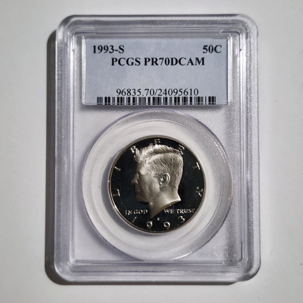 PCGS PR70DCAM Graded 1993-S United States Kennedy Proof Half Dollar Minted at San Francisco Mint