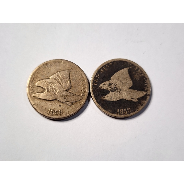 Two 1858 Flying Eagle Pennies 