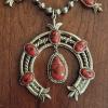 Image 2 : Shimmering 24" Southwestern Navajo Squash Blossum Necklace w Red Magnesite Stones & Large Naja