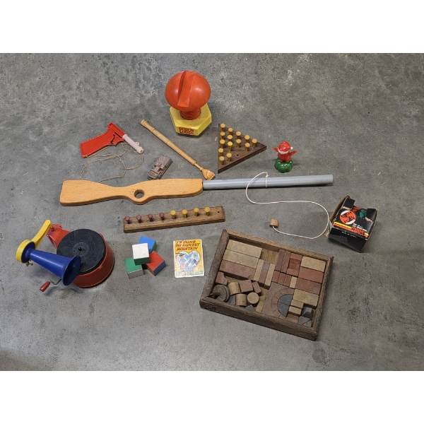 Nostalgic Vintage Toy Group Including Cork Gun, Blocks, And Valentine Card