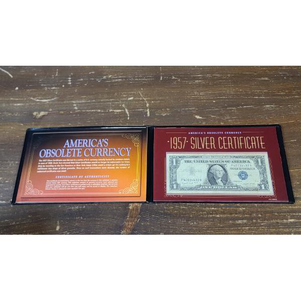 America's Obsolete Currency Display Featuring 1957 Silver Certificate - Face Value: $1.00