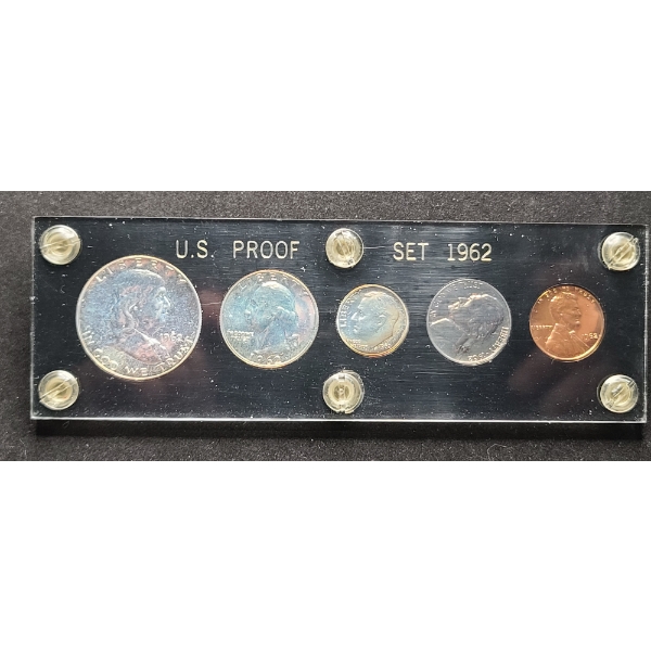 1962  Silver Proof Coin Set In Acrylic Holder - Silver Face Value: $0.85