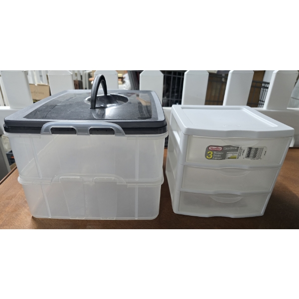 (1) Small 3 Drawer Container 7x8.5x7 & (1) 2 Level Container 10x14x8