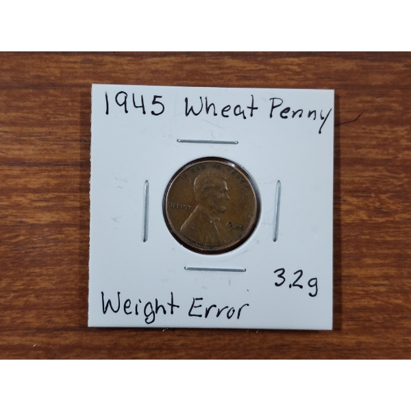 1945 United States Wheat Penny With Broad Strike Weight Error ~ 3.2 Grams