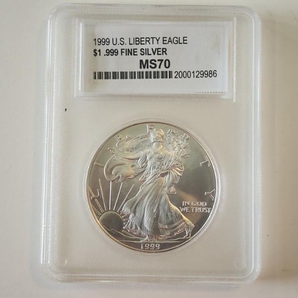 1999 U.S. American Silver Eagle - PCC MS70 - 1 oz .999 Fine Silver 