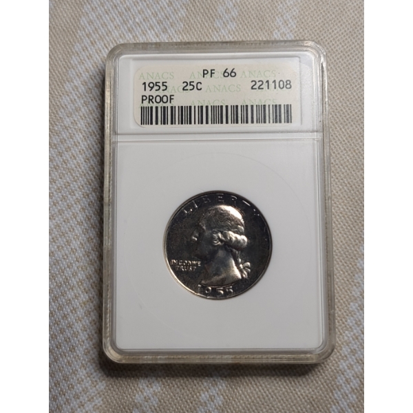ANACS 1955 PF 66 90% Silver Proof Washington Quarter
