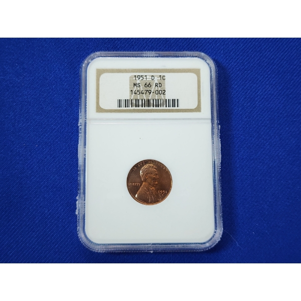 NGC MS 66 RD 1951-D Lincoln Wheat Cent