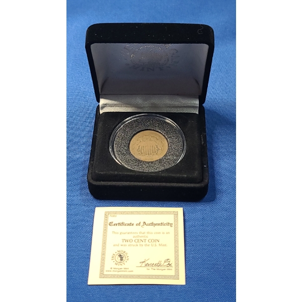 Encapsulated 1864 US Two Cent Coin With COA From The Morgan Mint In Nice Box
