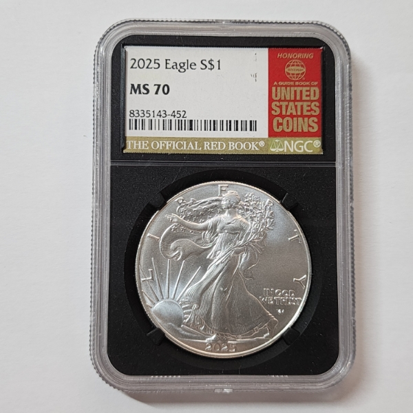 NGC MS70 2025 American Silver Eagle - The Official Red Book - 1 oz .999 Fine Silver 