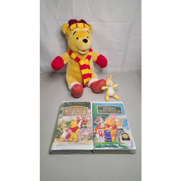 Disney Winnie The Pooh Plushies & Sealed VHS Tapes